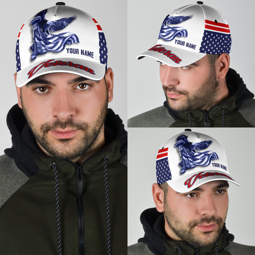 US Army Veteran American Flag Eagle Personalized Name Classic Cap
