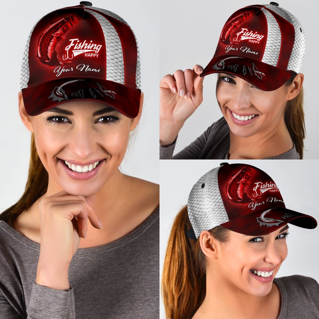 Custom Name Bass Fishing Red hat Hook 3D design print Cap NTN03072103