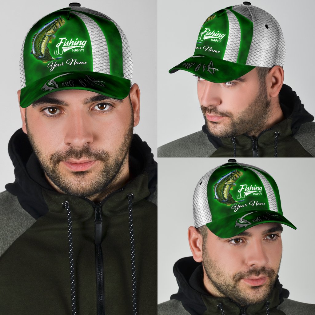 Custom Name Bass Fishing hat Hook 3D design print Cap