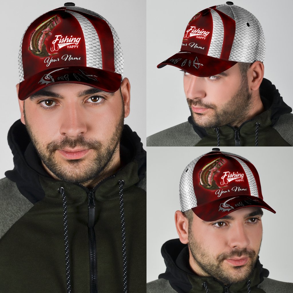 Custom Name Bass Fishing Red hat Hook 3D design print Cap NTN03072102