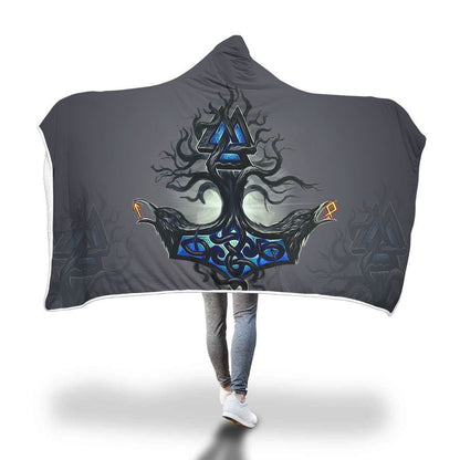 Viking Hooded Blanket - Viking Raven Hooded Blanket PL090 - Amaze Style™-HOODED BLANKETS (P)