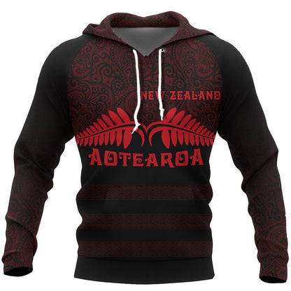 Aotearoa New Zealand Silver Fern Maori Hoodie Red PL138 - Amaze Style™-Apparel