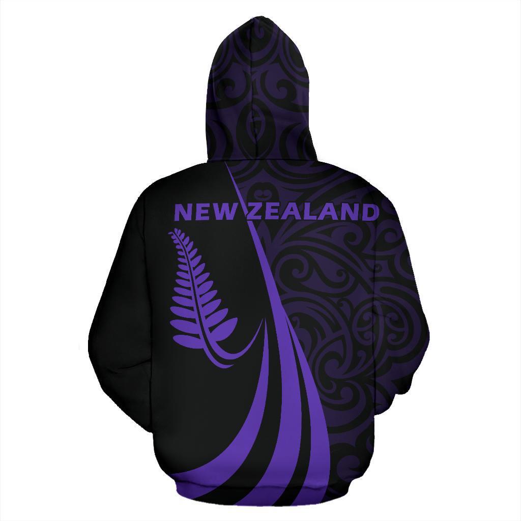 New Zealand Maori Silver Fern Zip-Up Hoodie Purple PL146 - Amaze Style™-Apparel