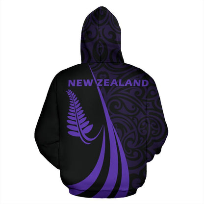 New Zealand Maori Silver Fern Zip-Up Hoodie Purple PL146 - Amaze Style™-Apparel