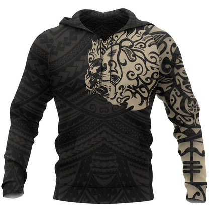 Maori Lion Tattoo New Zealand All Over Hoodie Golden PL164 - Amaze Style™-Apparel