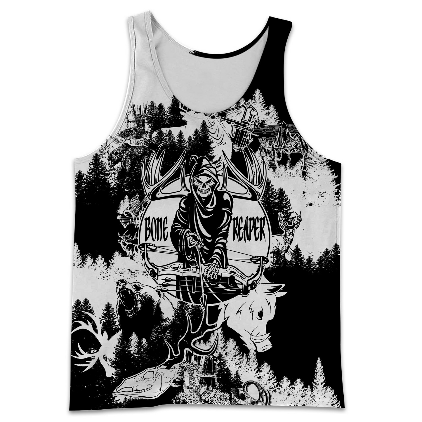 PL444 BONE REAPER BLACK AND WHITE 3D ALL OVER PRINTED SHIRTS - Amaze Style™-Apparel