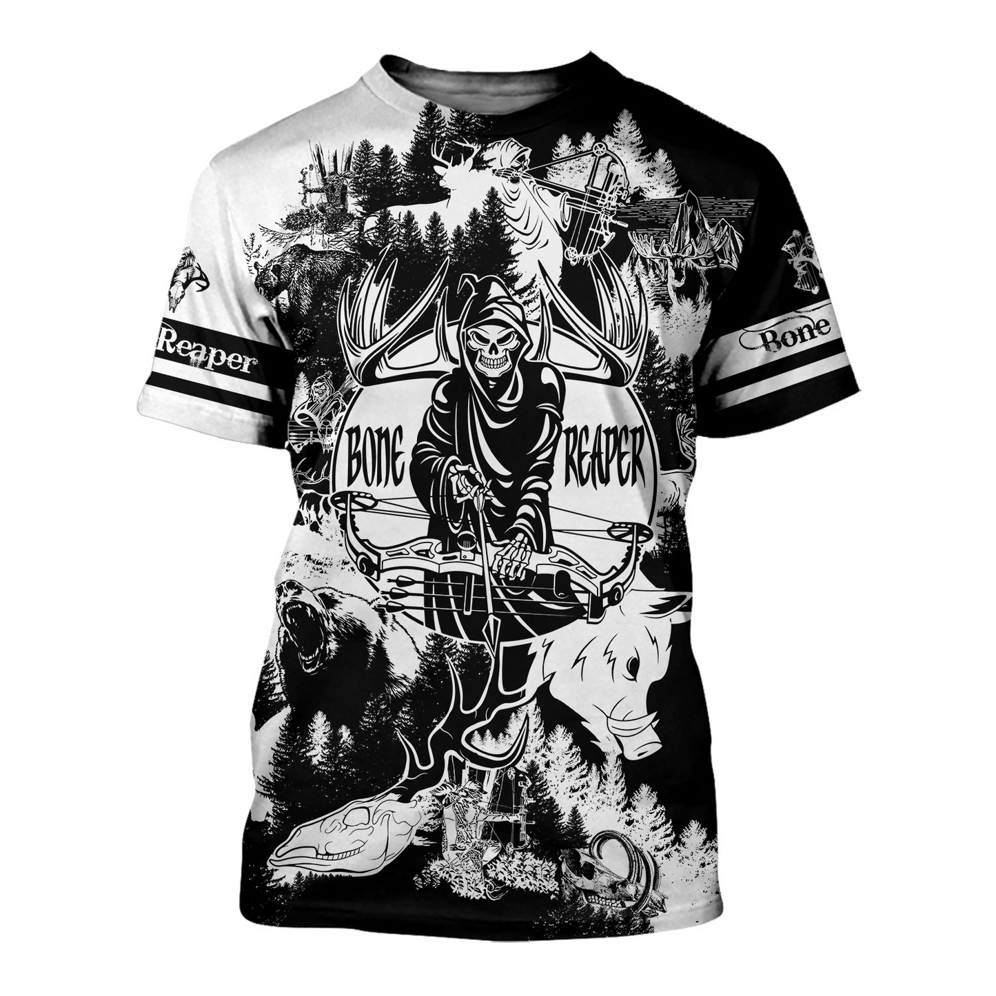 PL444 BONE REAPER BLACK AND WHITE 3D ALL OVER PRINTED SHIRTS - Amaze Style™-Apparel