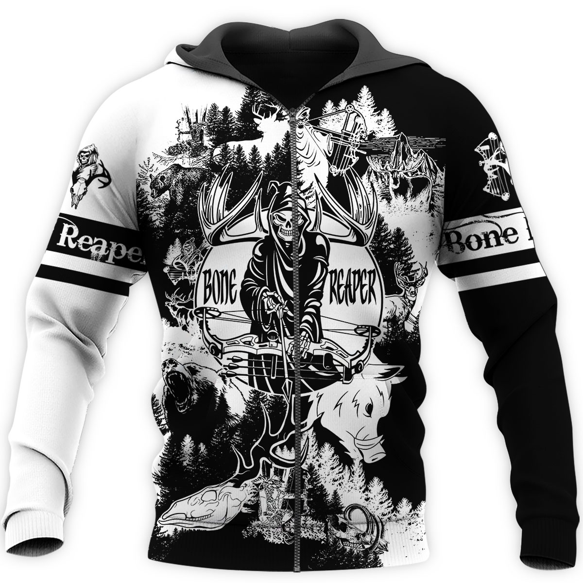 PL444 BONE REAPER BLACK AND WHITE 3D ALL OVER PRINTED SHIRTS - Amaze Style™-Apparel