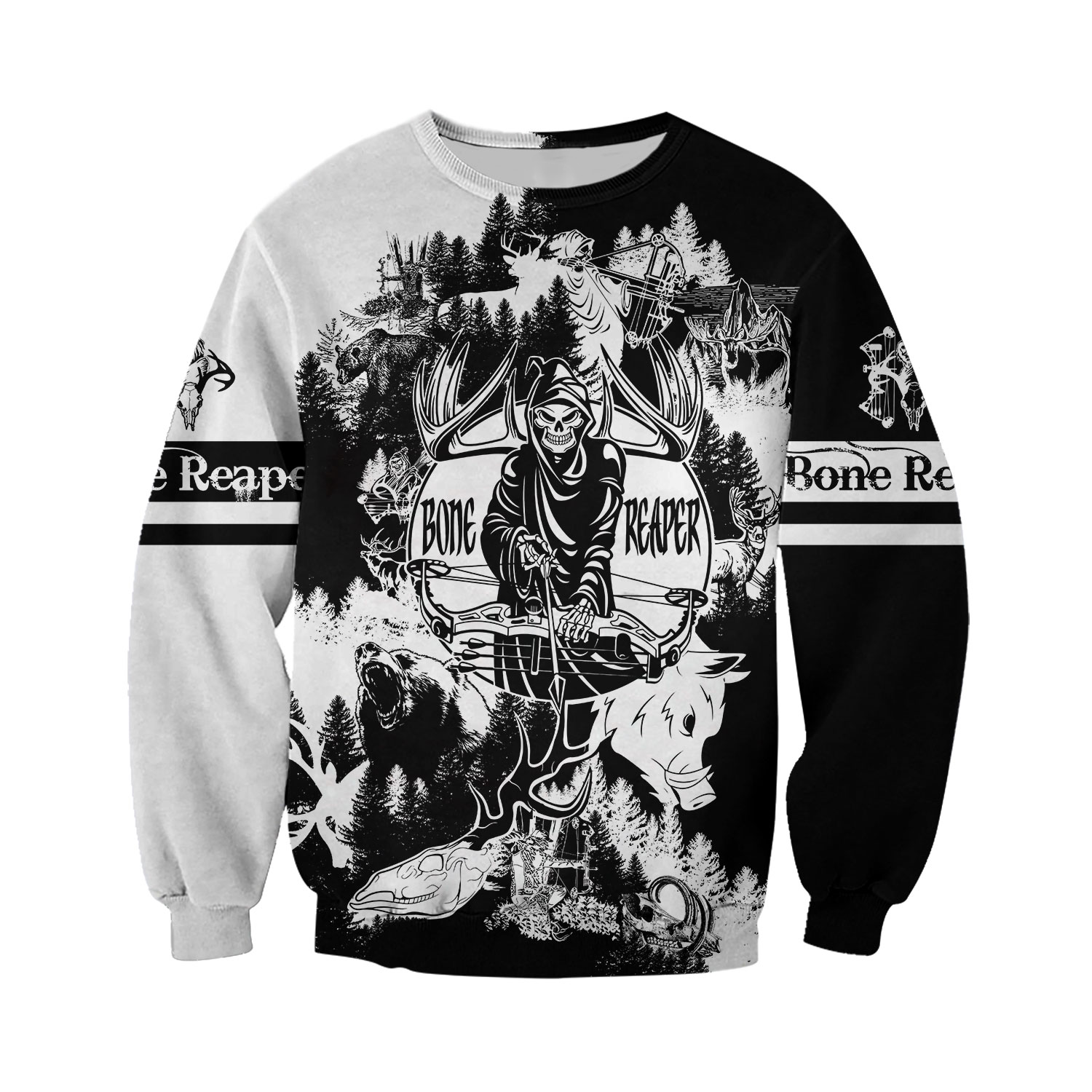 PL444 BONE REAPER BLACK AND WHITE 3D ALL OVER PRINTED SHIRTS - Amaze Style™-Apparel