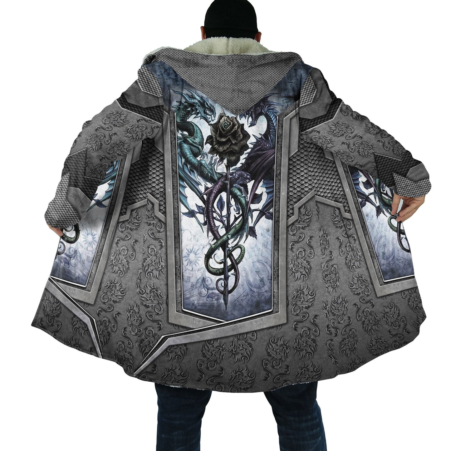 Tmarc Tee Dragon Couple Rose Flowers Armor 3D All Over Printed Winter Shirts
