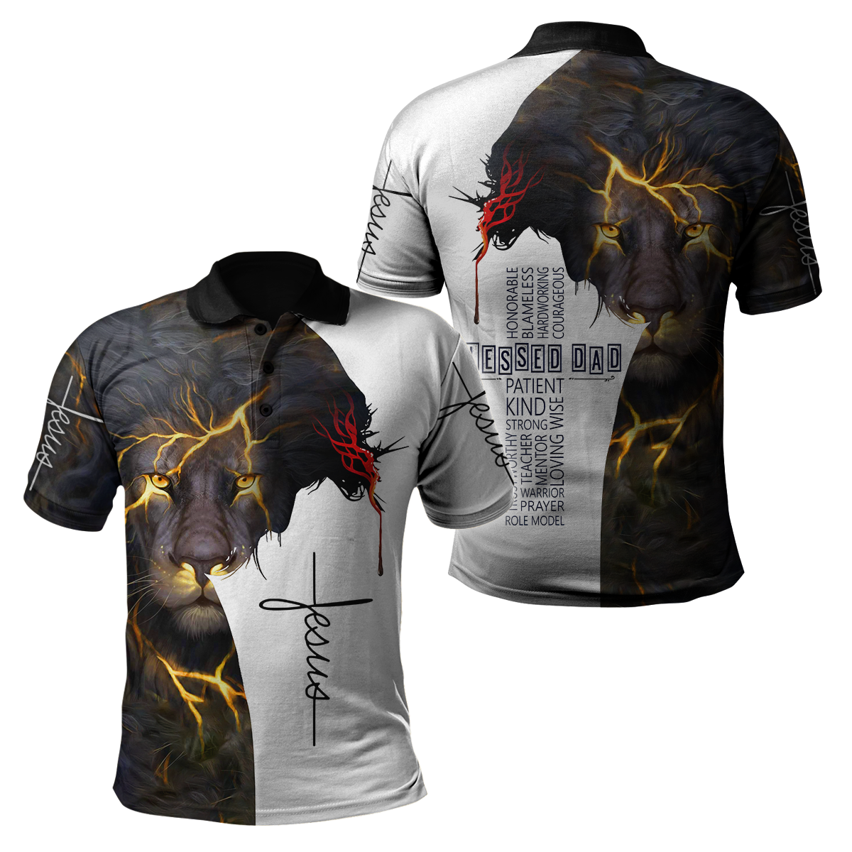 Premium Christian Jesus Blessed Dad Present Lion 3D All Over Printed Unisex Shirts