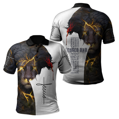 Premium Christian Jesus Blessed Dad Present Lion 3D All Over Printed Unisex Shirts