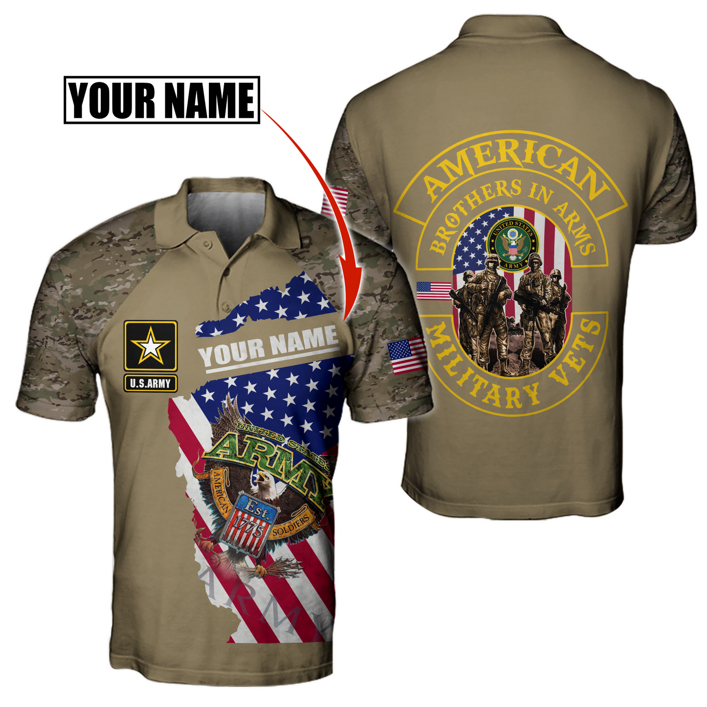 Custom name US Army Veteran Brothers in arms 3D print shirts Proud Military