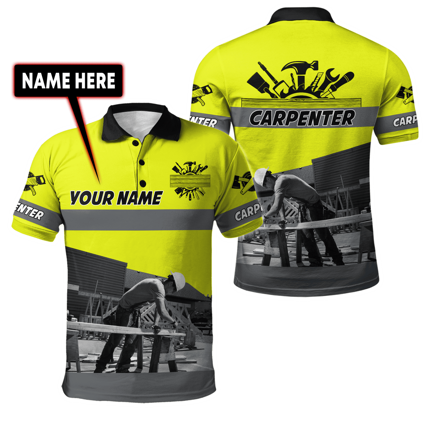 Personalized Name Carpenter 3D All Over Printed Unisex Shirts Yellow