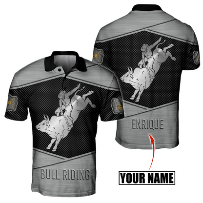 Personalized Name Bull Riding 3D All Over Printed Unisex Shirts Metal Pattern