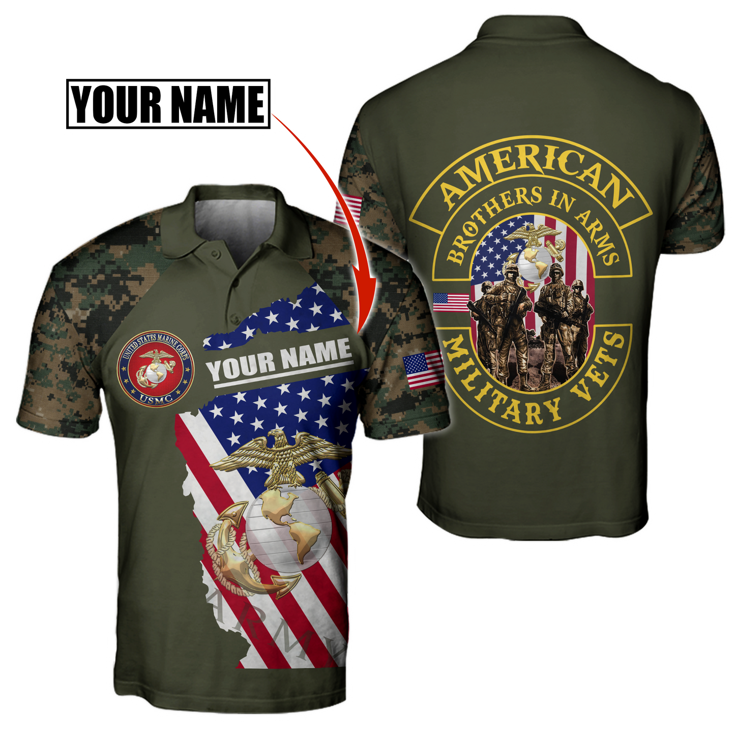 Custom name US Marine Corps Veteran Brothers in arms 3D print shirts Proud Military