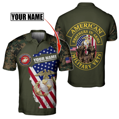 Custom name US Marine Corps Veteran Brothers in arms 3D print shirts Proud Military