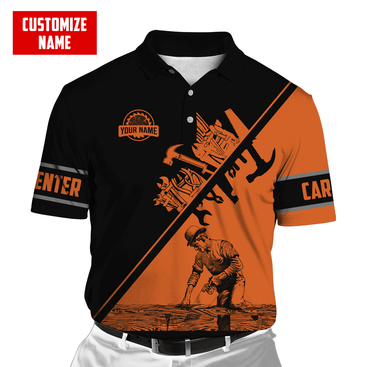 Personalized Name Carpenter 3D All Over Printed Unisex Shirts Orange Tools