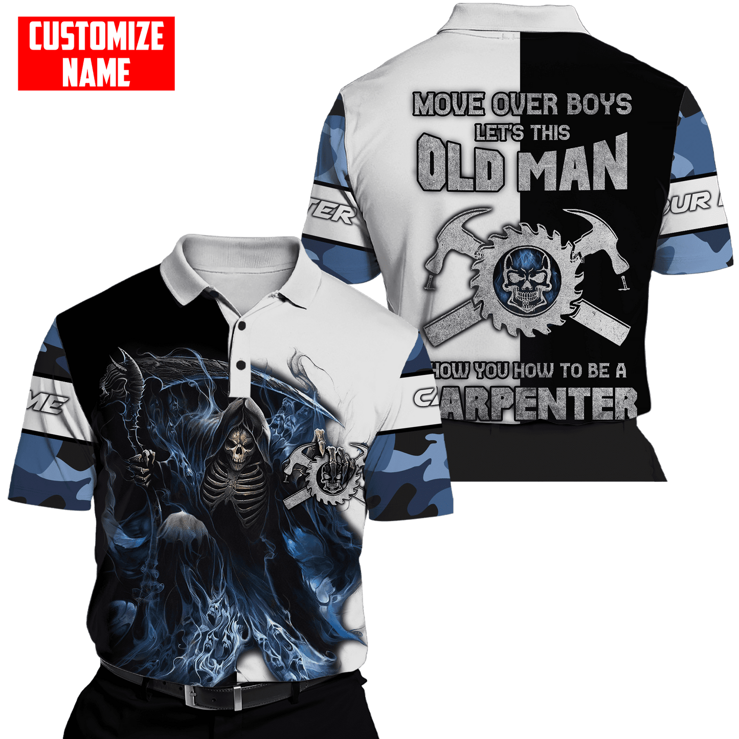 Personalized Name Carpenter 3D All Over Printed Unisex Blue Camo