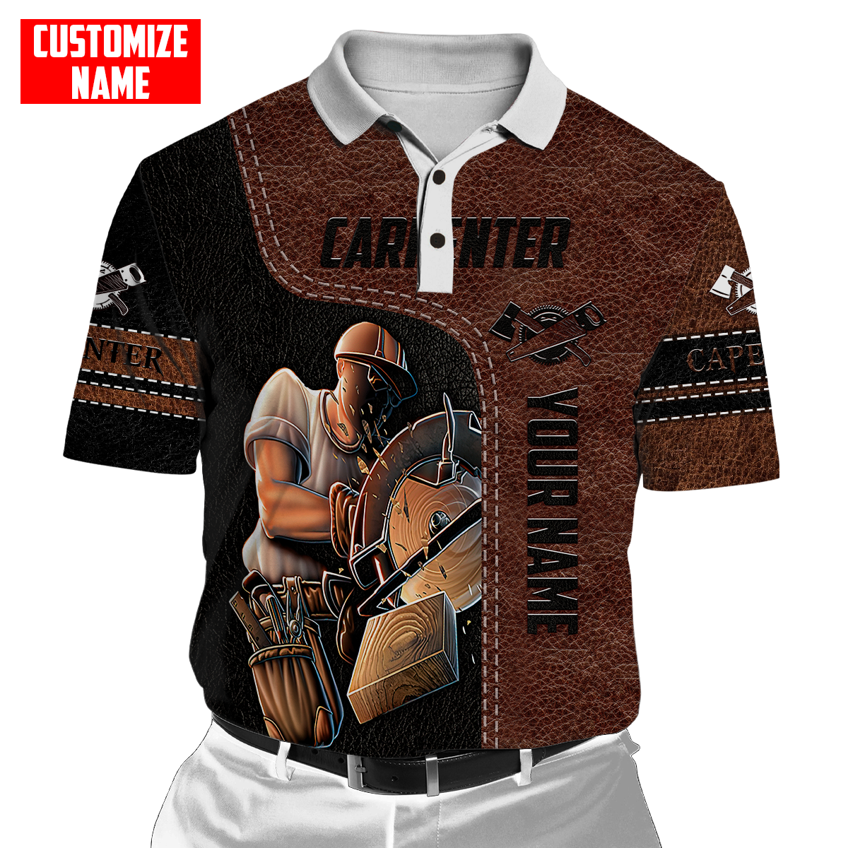 Personalized Name Carpenter 3D All Over Printed Unisex Shirts Leather Texture