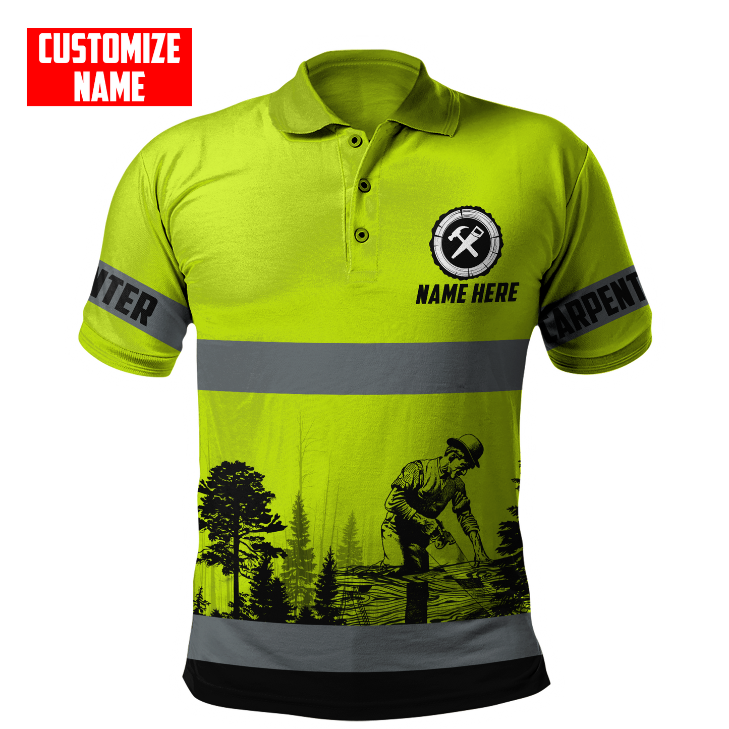 Personalized Name Carpenter 3D All Over Printed Unisex Shirts Green Safety