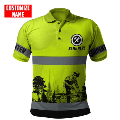 Personalized Name Carpenter 3D All Over Printed Unisex Shirts Green Safety