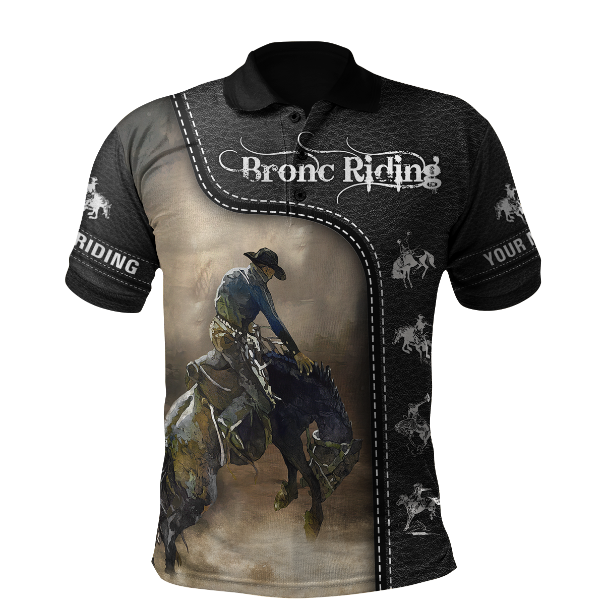 Personalized Name Rodeo 3D All Over Printed Unisex Shirts Black Leather Texture