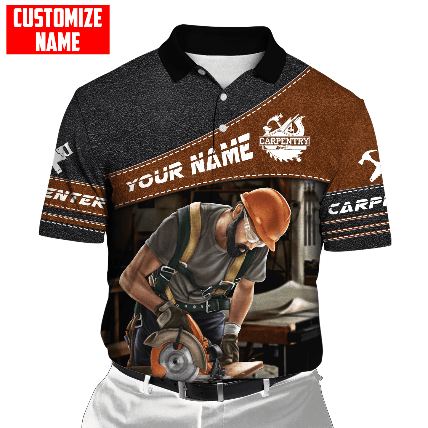 Personalized Name Carpenter 3D All Over Printed Unisex Shirts Leather Texture Ver3