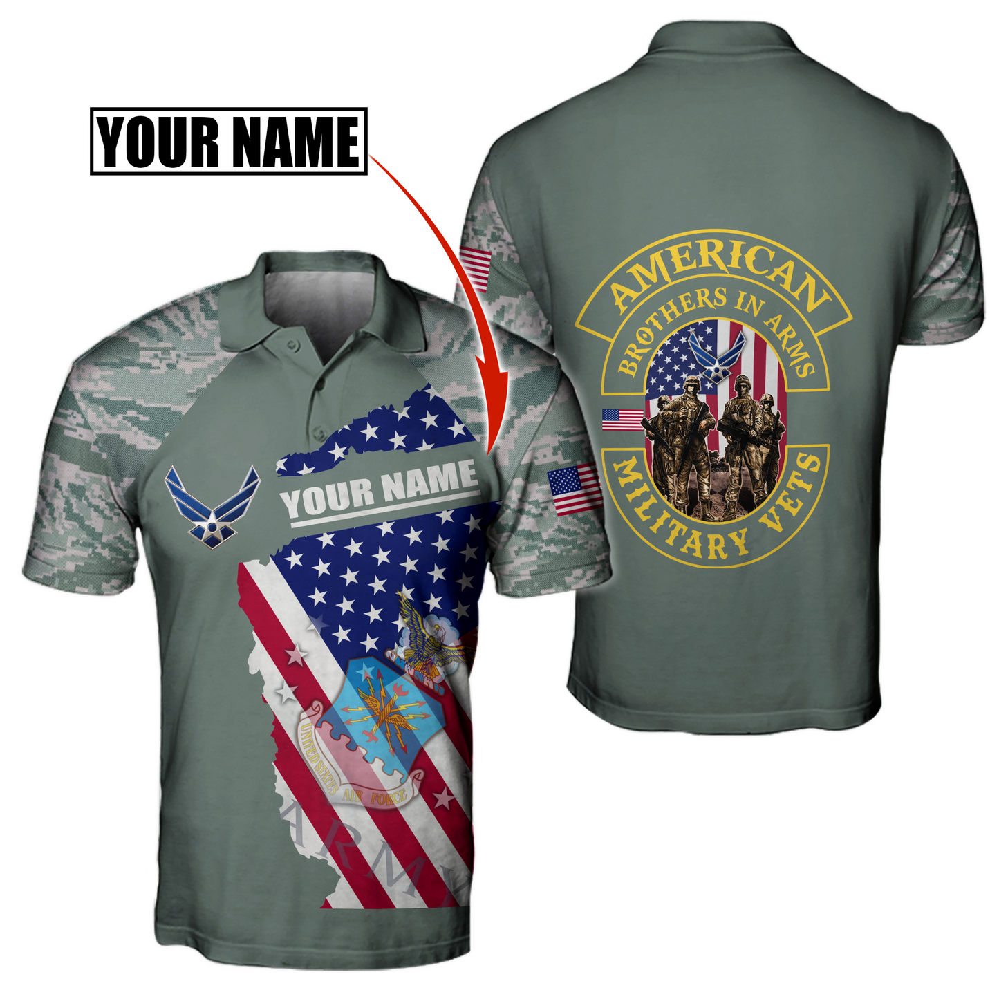Custom name US Air Force Veteran Brothers in arms 3D print shirts Proud Military