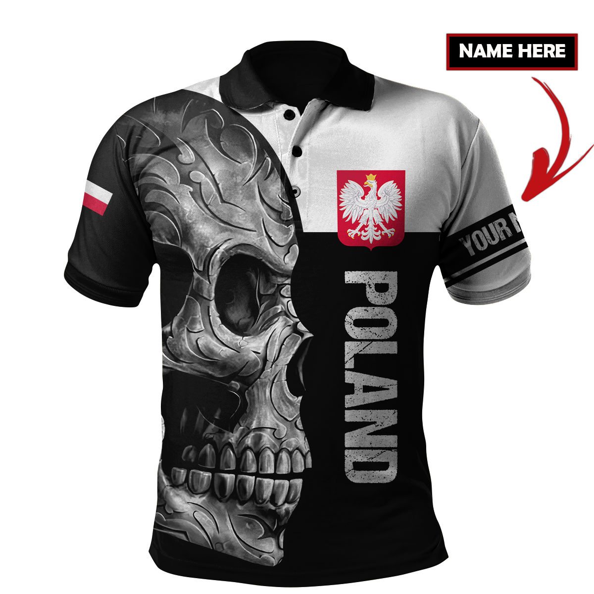 Personalized Polska Skull 3D All Over Printed Unisex Hoodie