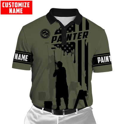 Tmarc Tee Personalized Name American Painter 3D All Over Printed Unisex Shirts Green
