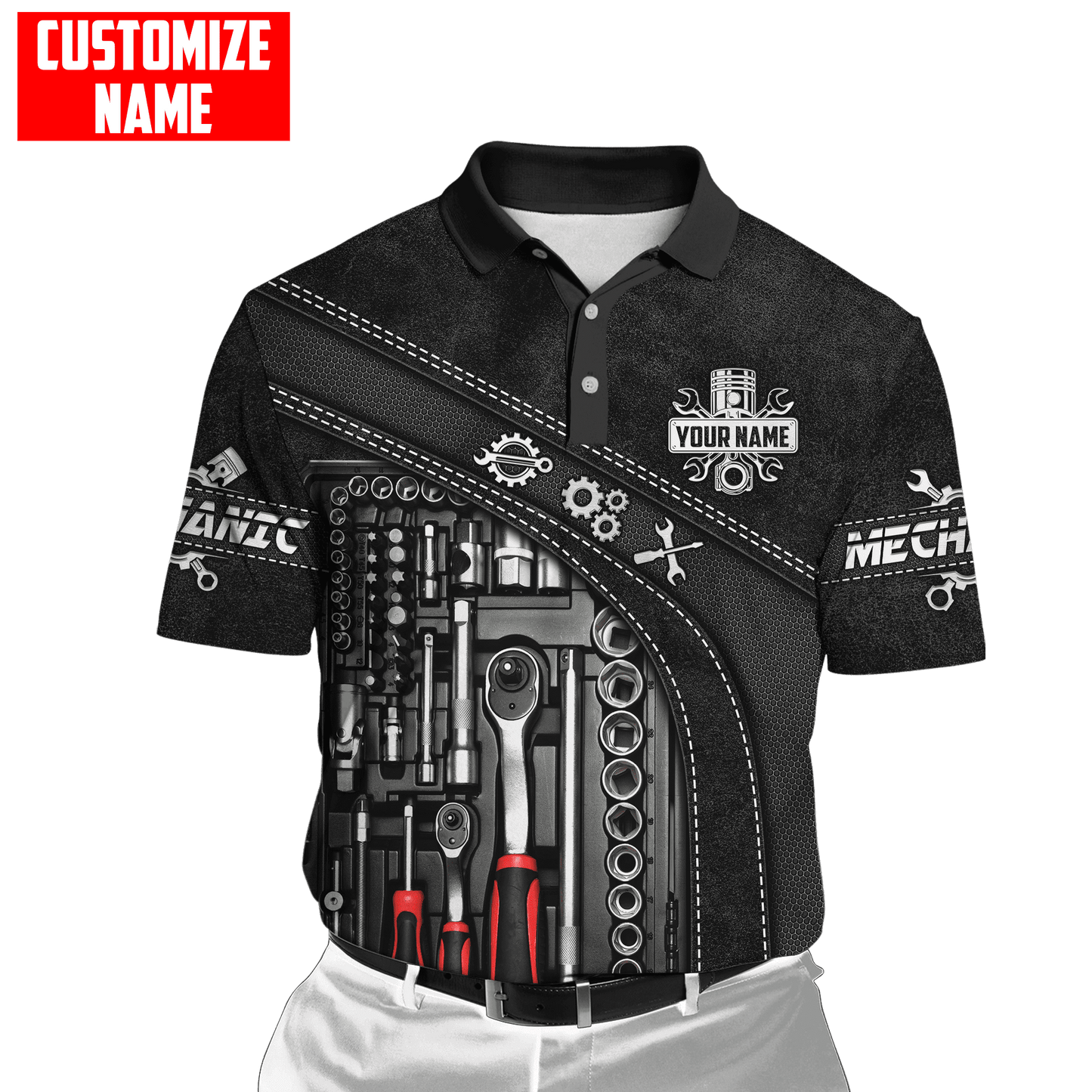 Personalized Name Mechanic 3D All Over Printed Unisex Shirts Leather