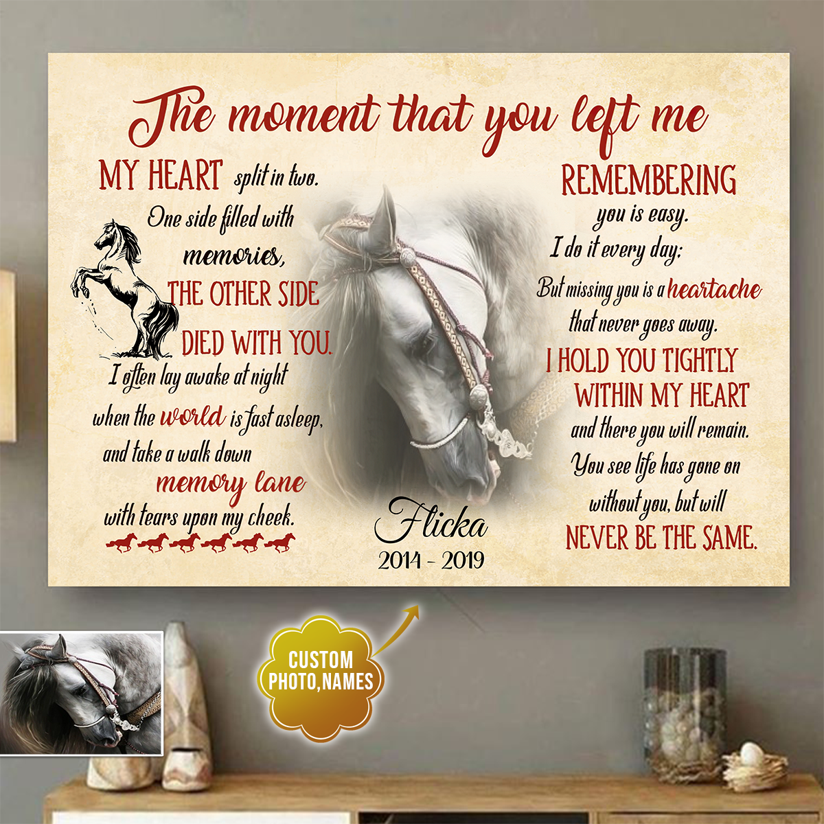 Customized The Moment That You Left Me Horse Pet Picture Frame Poster Memorial Gifts