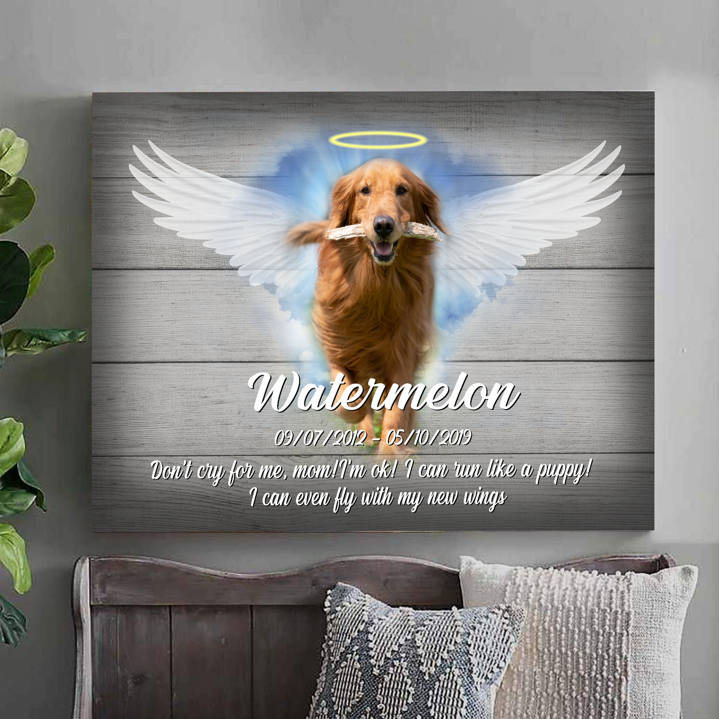 Don’t Cry For Me Mom! I’m ok!! I Can Run Like a Puppy! Customized  Pet Picture Frame Canvas Poster Memorial Gifts