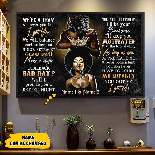 Personalize Name We're A Team Poster Black African People Perfect Gift for Couples