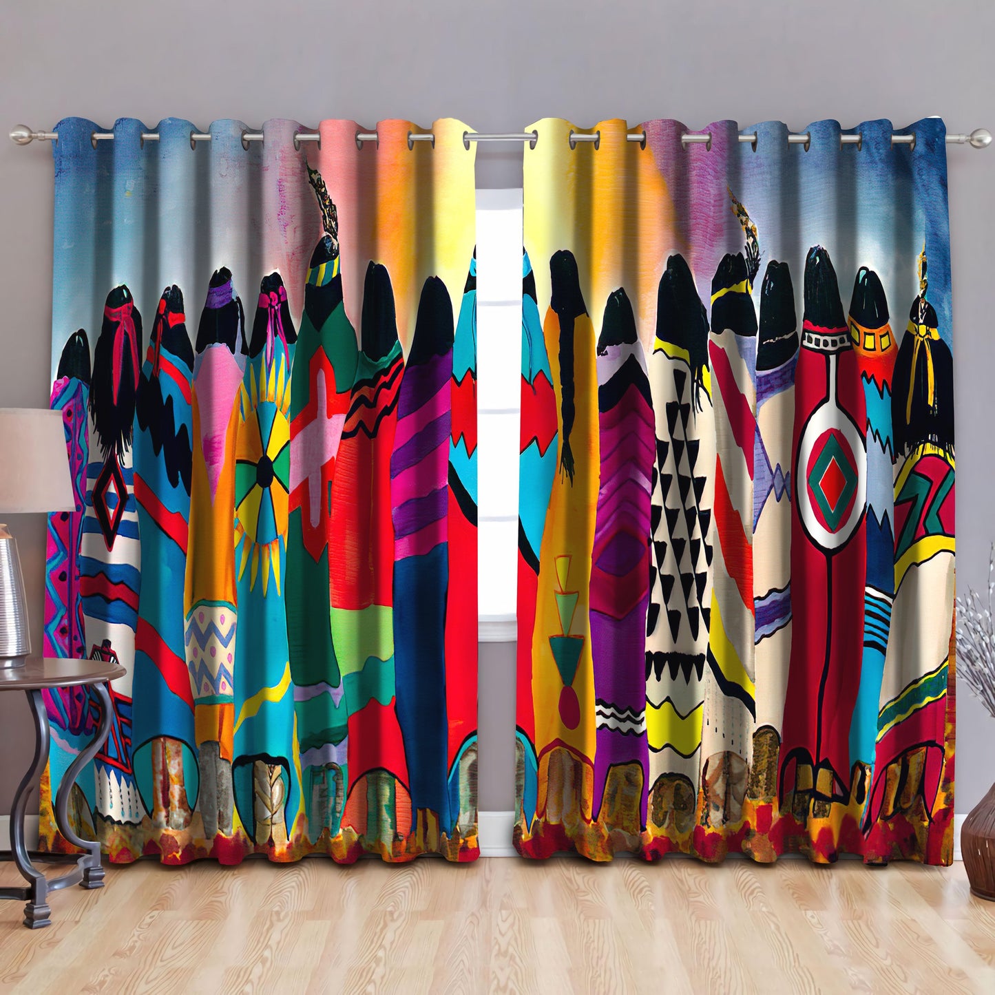 Native American Pow Wow Blackout Thermal Grommet Window Curtains Pi160505 - Amaze Style™-Curtains