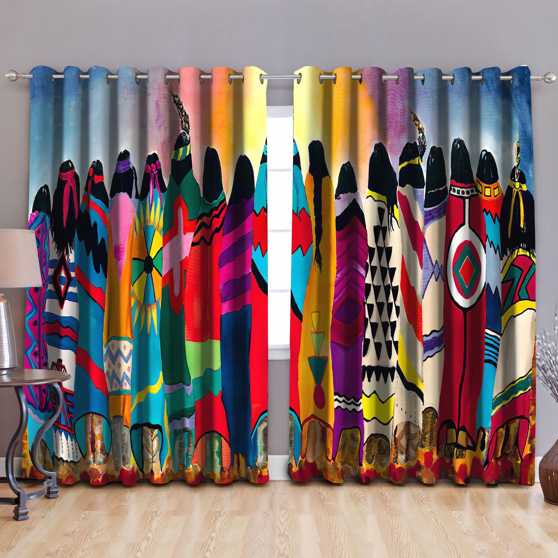 Native American Pow Wow Blackout Thermal Grommet Window Curtains Pi160505 - Amaze Style™-Curtains
