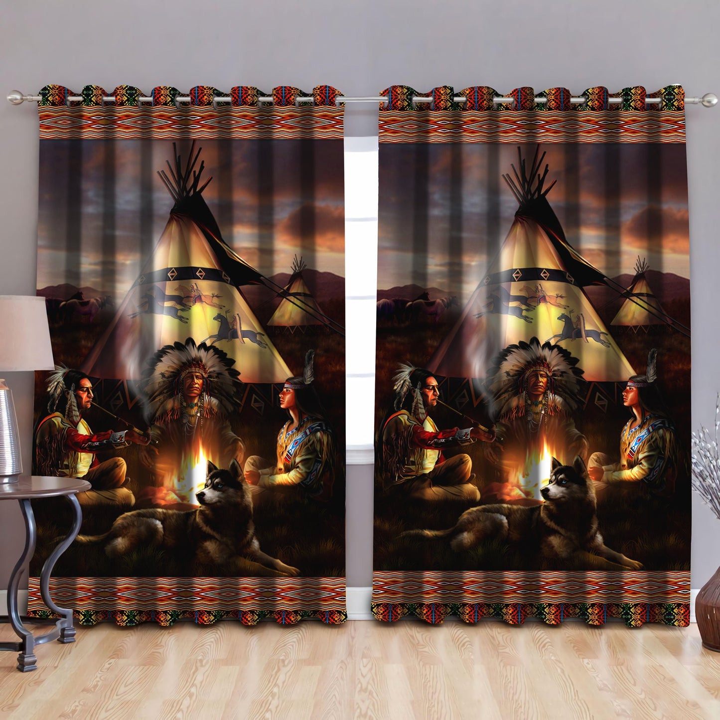 Native American Pow Wow Blackout Thermal Grommet Window Curtains Pi160507 - Amaze Style™-Curtains