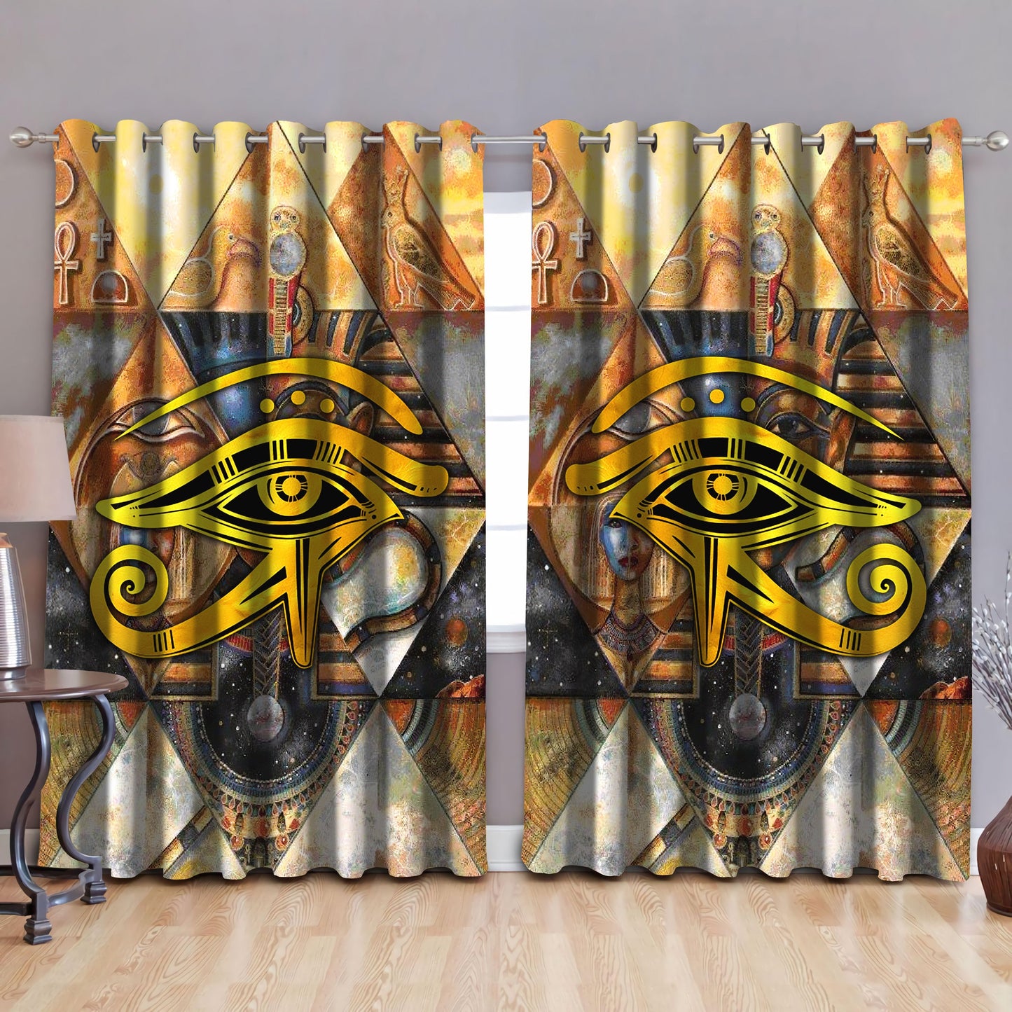 Eye of Horus Ancient Egyptian Pattern Blackout Thermal Grommet Window Curtains Pi19062001