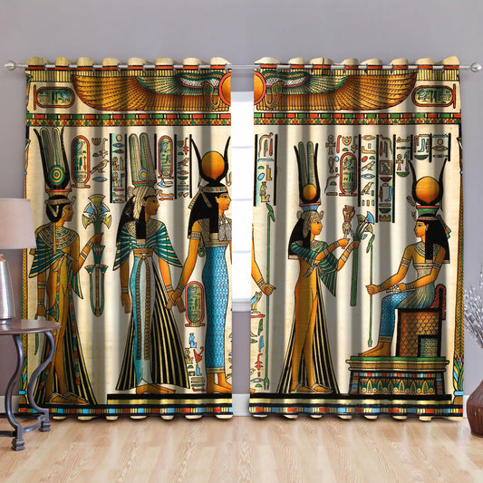 Ancient Egyptian Pattern Blackout Thermal Grommet Window Curtains Pi19062004