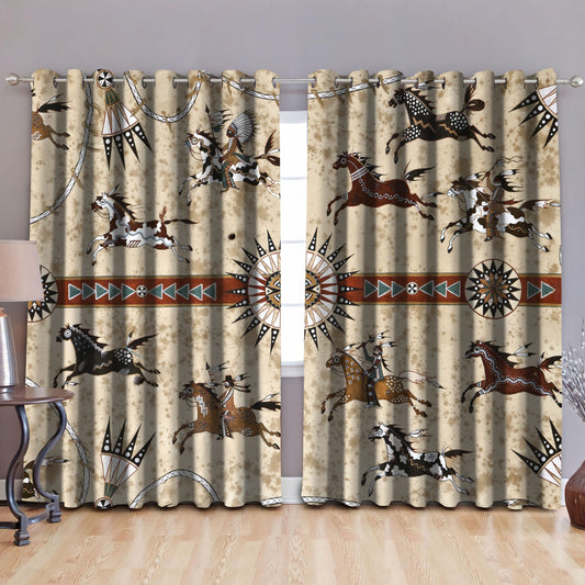 Native American Horses Pattern Blackout Thermal Grommet Window Curtains Pi200504 - Amaze Style™-Curtains