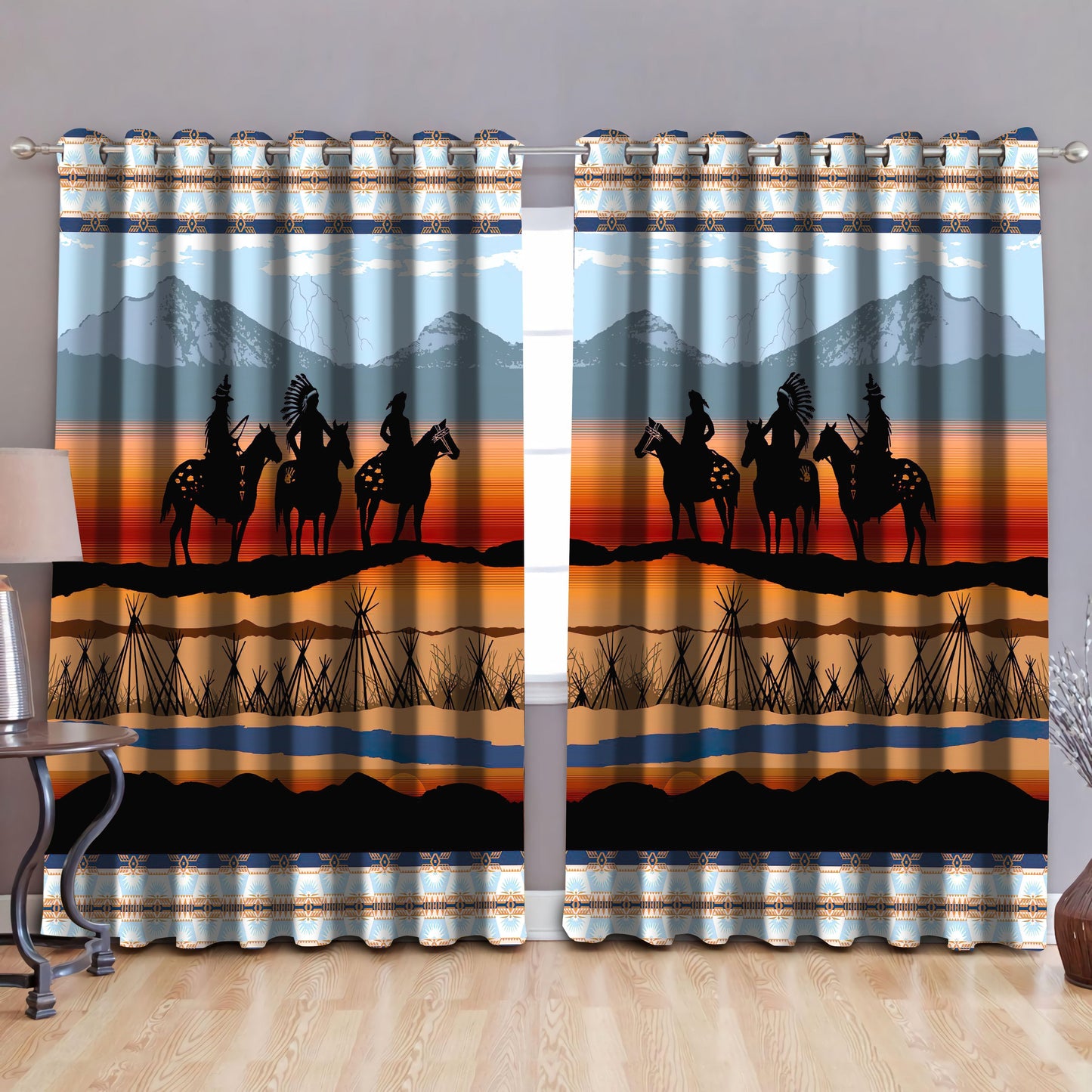 Native American Pattern Blackout Thermal Grommet Window Curtains Pi200506 - Amaze Style™-Curtains