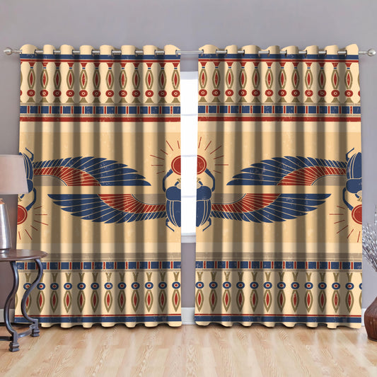Ancient Egyptian Scarab Pattern Blackout Thermal Grommet Window Curtains Pi22062003