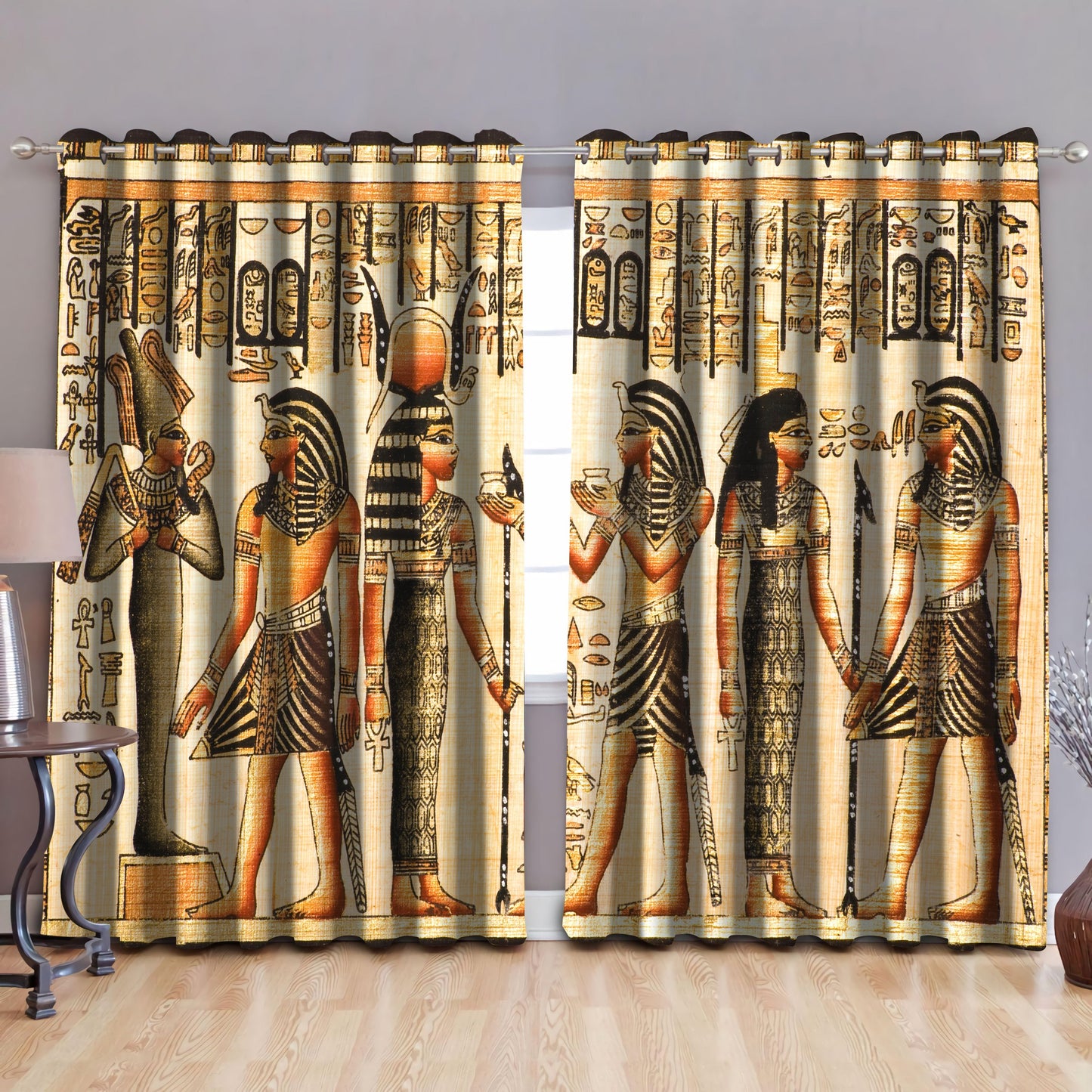 Ancient Egyptian Goddess Pattern Blackout Thermal Grommet Window Curtains Pi22062005