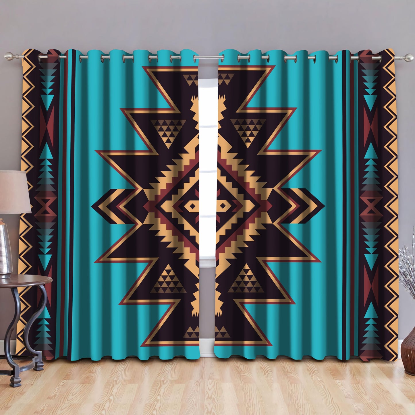 Native American Pattern Blackout Thermal Grommet Window Curtains Pi30052002