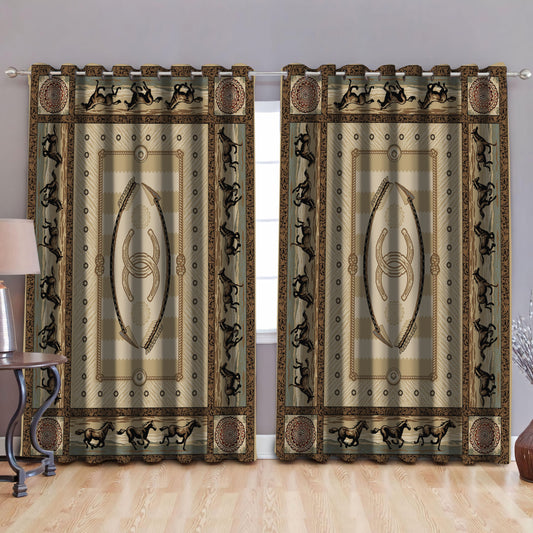 Native American Horses Pattern Blackout Thermal Grommet Window Curtains Pi30052011
