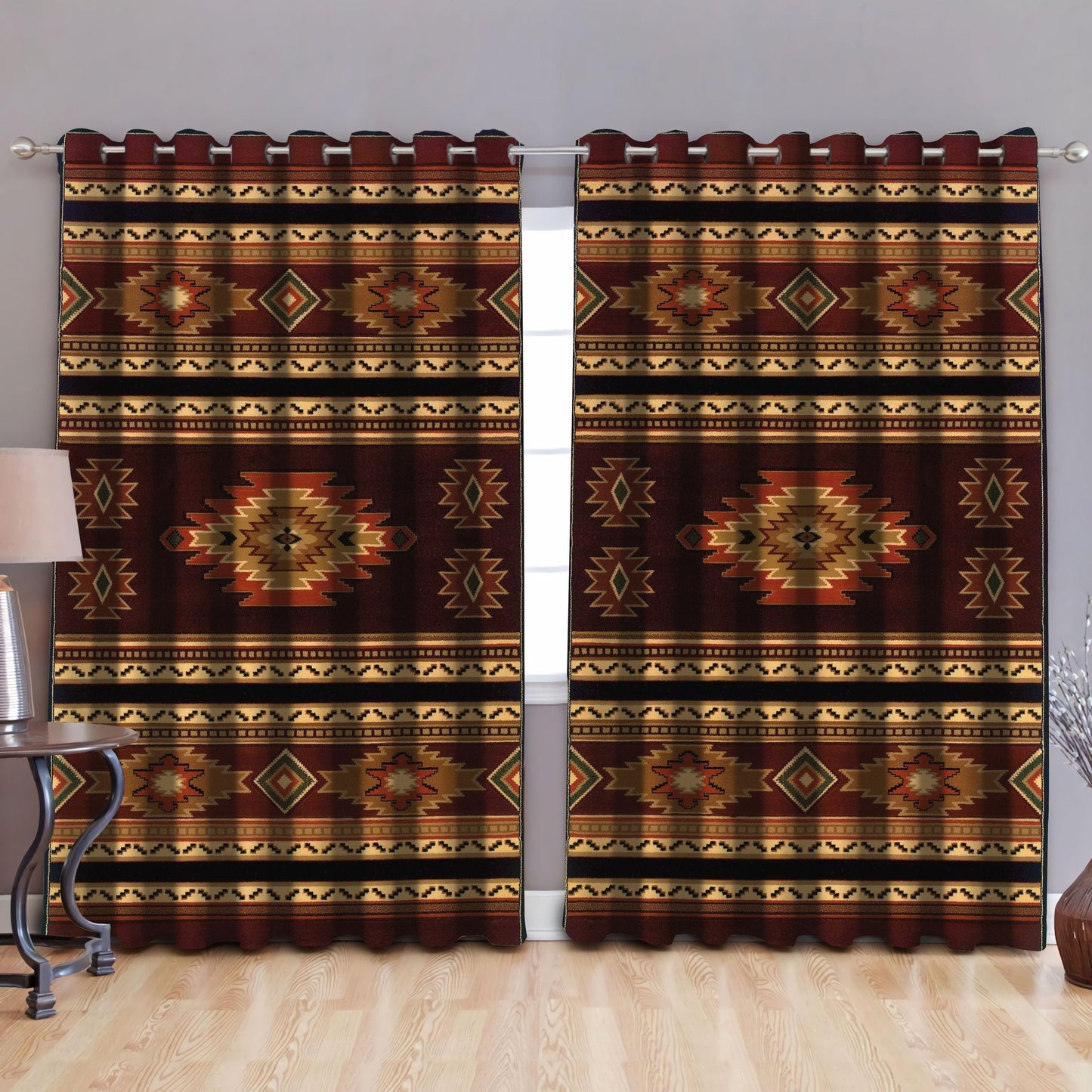 Native American Pattern Blackout Thermal Grommet Window Curtains Pi30052018