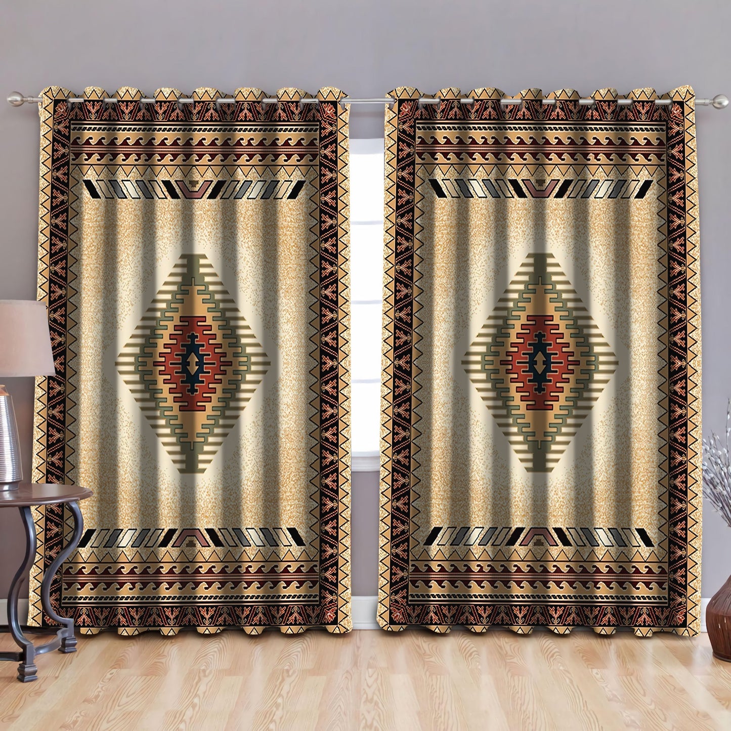 Native American Pattern Blackout Thermal Grommet Window Curtains Pi30052019
