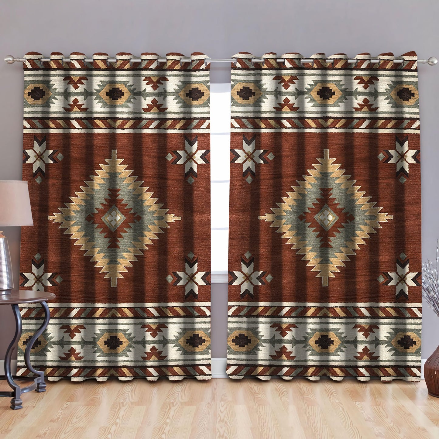 Native American Pattern Blackout Thermal Grommet Window Curtains Pi30052023