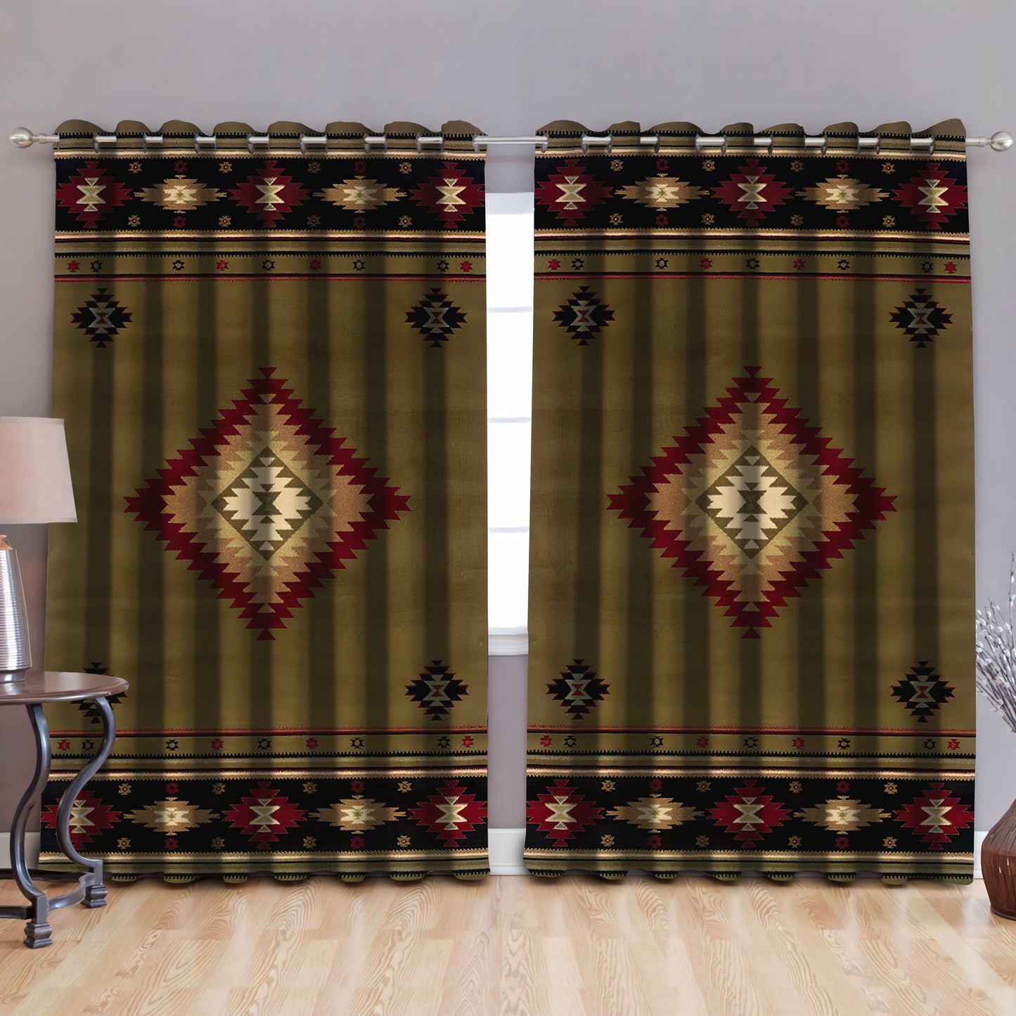 Native American Pattern Blackout Thermal Grommet Window Curtains Pi30052024